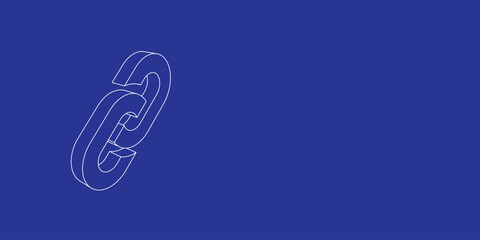 Poster - The outline of a large chain symbol made of white lines on the left. 3D view of the object in perspective. Vector illustration on indigo background