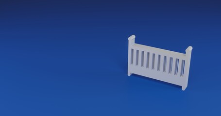 Poster - Isolated realistic white baby cot symbol with shadow. Located on the right side of the scene. 3d illustration on transparent background