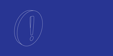 Poster - The outline of a large attention symbol made of white lines on the left. 3D view of the object in perspective. Vector illustration on indigo background