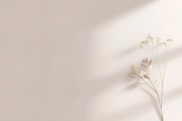 Aufkleber - ベージュ色の背景にドライフラワーのミニマルなアレンジメント 穏やかな光と影 自然な美しさ ベージュとブラウンの色調 エレガントで装飾的な静物