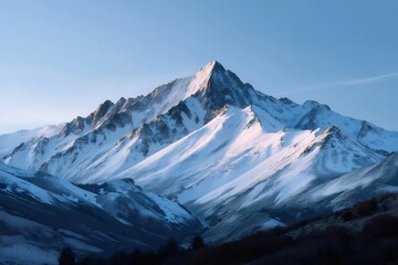 Aufkleber - 雪をかぶった山の風景 青空の下で輝く冬の山の頂上 パノラマの景色と自然の美しさ アウトドアアドベンチャーと静かな環境