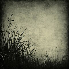 Poster - silhouette of tall grass against textured beige and gray background