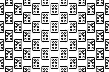 Poster - Seamless pattern completely filled with outlines of seven of hearts playing cards. Elements are evenly spaced. Illustration on transparent background