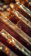 Poster - 小さなサイクリストの黄金色の階段を上る様子 抽象的な背景に光が点在する アウトドアアクティビティとフィットネスコンセプト