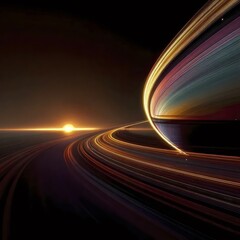Aufkleber - 夜空に輝く抽象的な光の軌跡、エネルギーと未来を象徴する曲線的なデザインと動きの背景