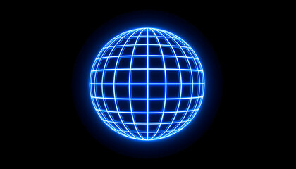 Poster - Geometric sphere formed with glowing blue lines against stark black backdrop