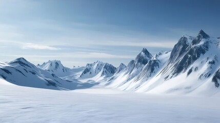 Aufkleber - 雪を頂いた山々のパノラマ風景 広大な雪原と澄んだ青空 冬の自然美を表す風景