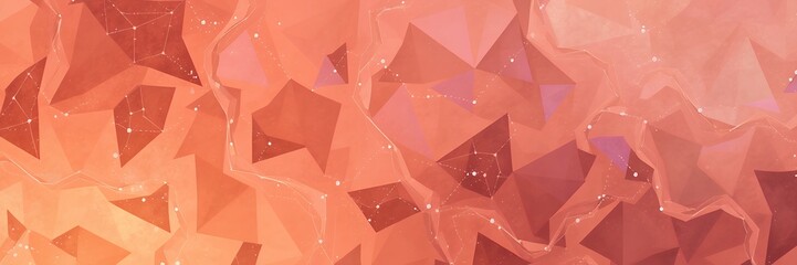 Poster - Abstract polygonal background with orange and pink hues and small white dots scattered about