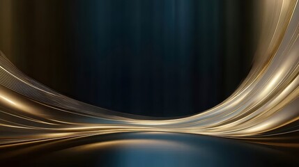 Leinwandbilder - 青と金の抽象的な背景に流れる黄金の光のラインと滑らかな曲線が特徴的な未来的なデザイン