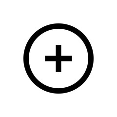 Poster - A simple black and white illustration of a plus sign centered within a circular outline design element