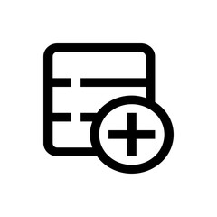 Poster - Illustration of a table icon with horizontal lines and a plus sign in a circle on the bottom right corner