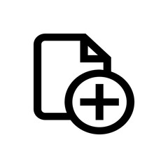 Poster - A black and white graphic of a document icon with a plus sign inside a circle on the lower right corner