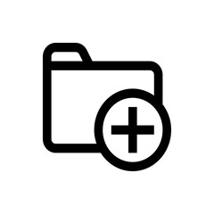 Poster - A simple black and white line drawing of a folder icon with a plus sign inside a circle overlaying it