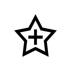 Poster - Black outlined star shape containing a plus sign in the center on a white background graphic icon element