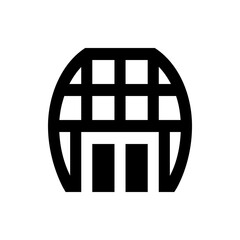 Poster - Black and white graphic icon of a building with a grid dome on top in a simplistic vector style design