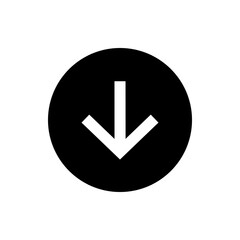 Poster - White downward arrow inside a black circle indicating direction or download action and simple interface element