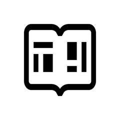 Poster - Open book outline icon showing two pages with black rectangular text blocks on each side of the book view