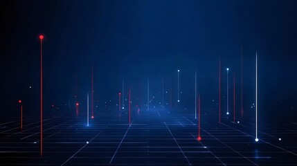 Aufkleber - 青と赤のライトが付いた抽象的なデジタルネットワーク背景テクノロジーの抽象的な背景データ接続とインターネットの未来的なグラフィック