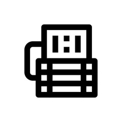Poster - Illustration of a black outline printer icon with paper stack and simple design elements displayed clearly