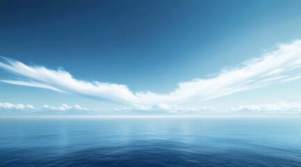 Poster - 穏やかな海と青空と白い雲の美しい風景写真と水平線とリラックスできる穏やかな眺め