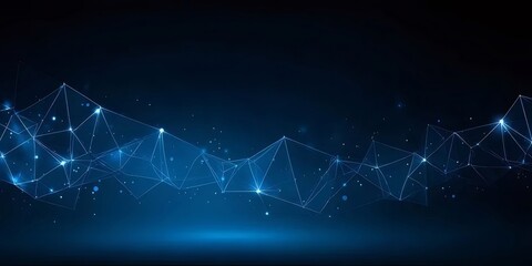 Aufkleber - 青色の背景に輝く接続点と線の抽象的なネットワークデザイン 未来的なテクノロジーコミュニケーションとグローバルな接続を示す
