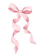© Rowanbunch Art - Pink coquette ribbon bow with long tails in a soft watercolor style. Hand-painted illustration on white. Ideal for invitations, greeting cards, feminine branding, and festive decorations.