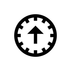 Poster - Black circular symbol with gear like edges and a solid arrow pointing upwards in the center design icon