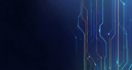 Poster - 暗い背景に青と金のデジタルライン抽象的な技術コンセプト