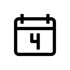 Poster - Illustration of a simple calendar icon displaying the number four in black outline on a white background design