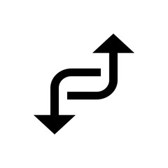 Aufkleber - Black arrow icon showing a path going up and down with a curved shape on a white isolated background