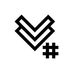 Poster - Two chevron shapes stacked above a hashtag symbol in a simple black and white vector illustration