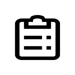 Poster - Black and white clipboard icon with two lines and squares indicating list items on a white background