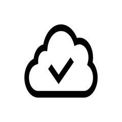 Poster - Black outline of a cloud with a check mark inside indicating successful cloud storage or data transfer