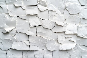 Poster - Abstract white stone wall texture.  Close-up view of a decorative wall.  Irregular,  broken pieces of white stone, forming a mosaic-like pattern