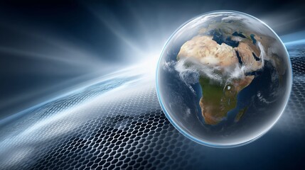 Leinwandbilder - Transparent Digital Earth in Futuristic Environment with Smooth Orbital Light and 3D Globe View, Generative AI