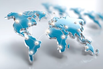 Poster - Blue Digital World Map with Glowing Network Connections Representing Global Data and Technology, Generative AI