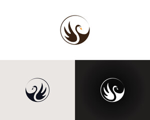 elegant swan circular logo design vector template in multiple color variations for branding and iden