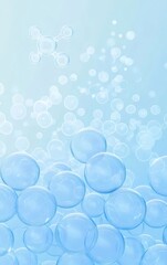 Poster - 水色の背景に泡の分子構造の3Dレンダリングされた抽象的なイメージ