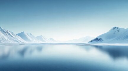 Aufkleber - 氷の湖と雪をかぶった山々の穏やかな冬景色 パノラマの冬の風景 白と青の色合いが特徴の静かで寒い山の背景