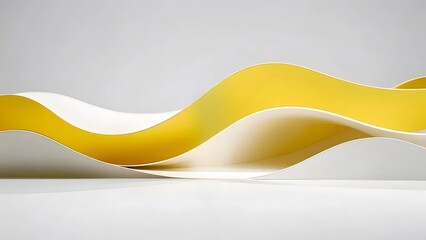 Poster - 滑らかな黄色の波形と白い背景を持つ抽象的な紙の構造 ミニマルなデザインの幾何学的な線とカーブした形状で、現代的な装飾アート