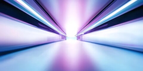 Poster - 青と紫のネオンライトが輝く幾何学的トンネル 未来的な背景デザイン テクノロジーと建築の抽象的な表現