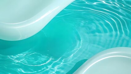 Poster - ターコイズ色の水のプール表面の背景の抽象的なテクスチャパターンが反射する穏やかな夏の光の中で輝く