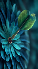 Poster - Teal feather texture background, dart hitting bullseye, symbolizing accuracy, precision, and success.  Perfect for business or goal-oriented concepts.