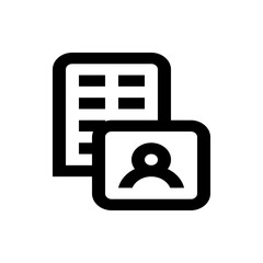 Poster - Black outlined building icon with multiple windows and a user icon on a white background design view