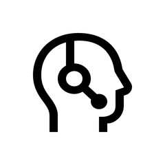 Poster - Outline of a head with a headset, representing customer service or technical support, in a minimalist style