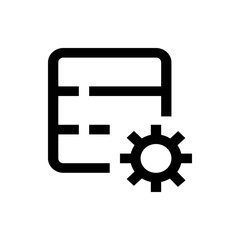 Poster - Black outline of a database icon with horizontal lines and a gear icon on the lower right corner side view
