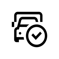 Poster - Car icon with check mark indicating vehicle inspection or approval in a simple black and white design