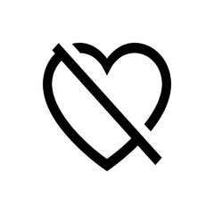 Poster - A black heart shape is crossed out with a diagonal line indicating rejection or disapproval symbol design