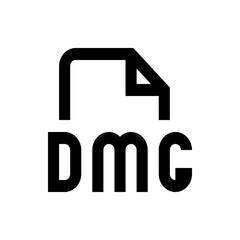Poster - A black and white icon of a file with a folded corner and the letters dmc displayed prominently below it in bold