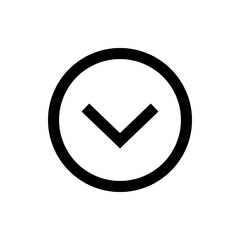 Poster - black downward arrow inside a black circle on a white background indicating scrolling or navigation 